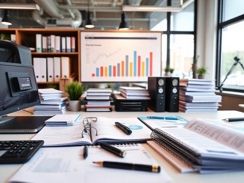 Professional bookkeeping workspace with financial documents